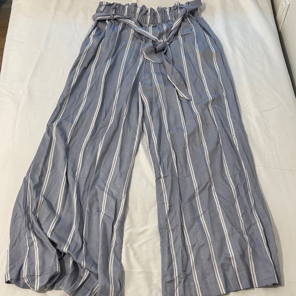 H&M Navy and White Striped Wide Leg Pants